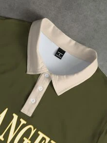 HypeHours 男士字母條紋印花短袖休閒 Polo 衫 - 彩色 - 查看 3