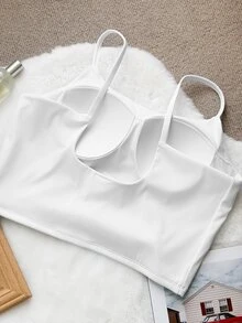 Dazy Plus Solid Color Fitted Casual Sports Bra - White - View 6