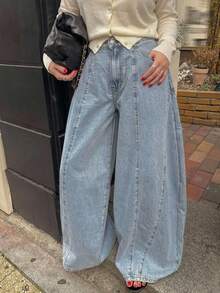 Dazy Plus Plus Size Women's Casual Versatile Everyday Denim Wide Leg Pants With Pockets - Light Wash - View 2