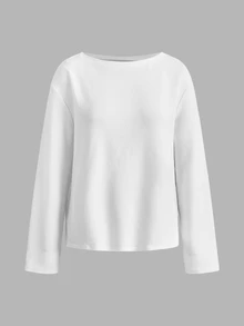 SHEIN EZwear 3件裝厚款船領T恤，海軍藍/白色/條紋，秋季上衣，適合日常通勤、派對、秋冬春夏、聖誕節、新年、感恩節、婚禮、海灘、畢業典禮、優雅、外出、約會、通勤、情人節、度假、Y2K、畢業典禮等場合 - 彩色 - 查看 5