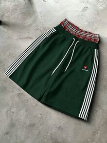 PAVTROS Men's Young Casual 2 In 1 Sweatpants, Short Knitted Sports Gym Pants With Elastic Waist Drawstring Design, Streetwear, Green And White Striped Summer - Dark Green - View 7