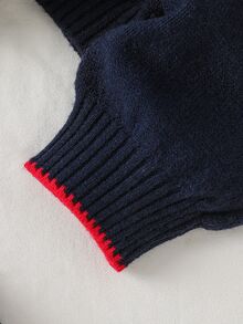 SHEIN 青少年女孩時尚休閒百搭動物圖案針織衫 - 藏蓝色 - 查看 5