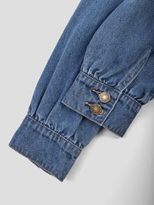 GlowEve CURVE Plus Size Autumn Casual Cinched Waist Denim Jacket - Medium Wash - View 5
