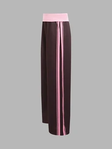 Teen Girl Side Stripe Wide Leg Loose Casual Sweatpants - Coffee Brown - View 3