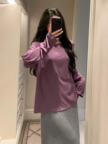 DAZY Women's Long Sleeve Top & Skirt Pajama Set - Purple - View 4