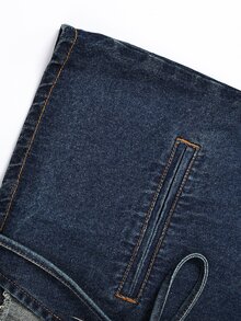GlowEve CURVE Jaket Denim Kasual Ukuran Besar dengan Ikatan Depan, Musim Gugur - Medium Wash - View 4