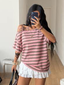 Coolane 女款秋季街頭風 Y2K 骷髏圖案寬鬆黑色 T 恤 - 珊瑚粉 - 查看 4