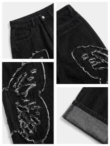 Anewsta Women's Personalized Fashionable Luxurious Embroidered Straight Leg Jeans - Black - View 8