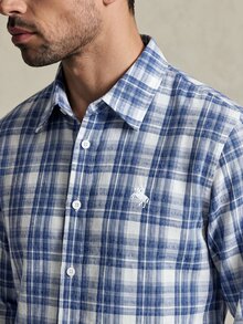 Lornavo Men's Plaid Knight Pattern Casual Daily Wear Shirt - Blue and White - View 9