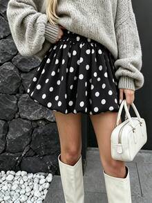 Pariaura Autumn,  Fall Winter Casual, Black Polka Dot Tulip Skirt, Elegant Outfit, Commute Outfit, Holiday Outfit, Holiday Outfit, Women's Skirt - Black - View 4