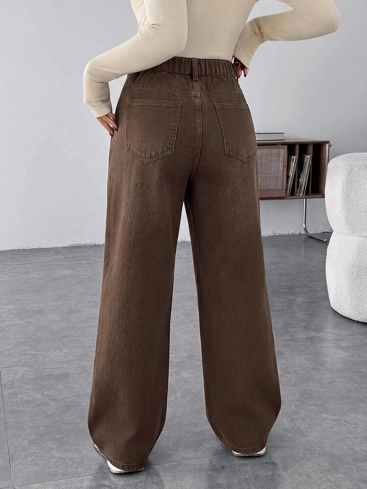 SHEIN Maternity Casual Loose Straight Leg Jeans - Brown - View 2
