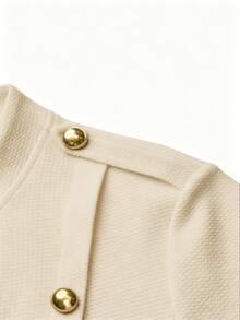 Rometta Women's Plus Size Spring/Autumn Casual Dressy Elegant Commute Office Formal Stand Collar Shoulder Epaulette Beige Button Ruffle Hem Jacket - Apricot - View 9