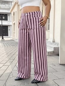 SHEIN ICON 大尺碼女款時尚休閒水洗無彈力寬鬆牛仔褲 - 彩色 - 查看 4