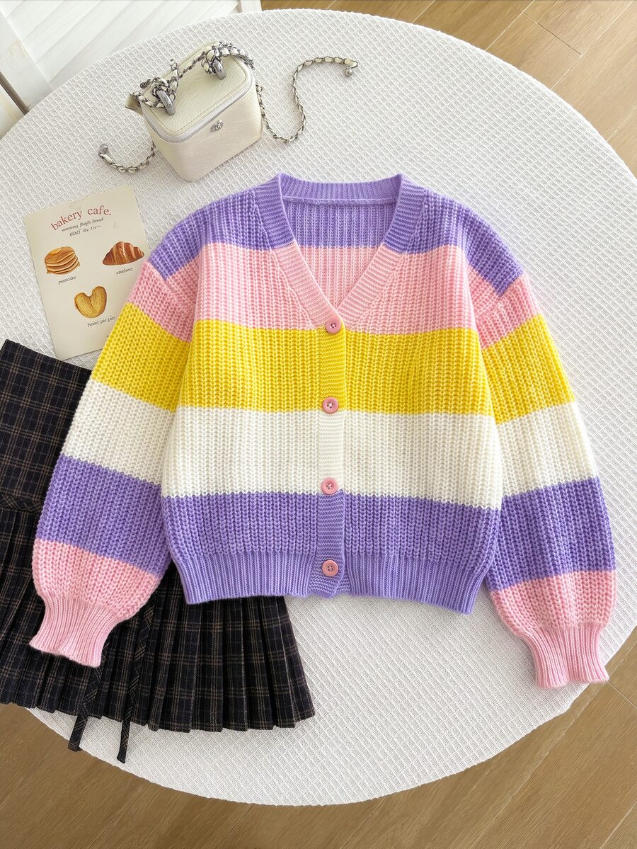 Elladie kids Girls' Rainbow Color Cardigan Sweater Top, Autumn/Winter Knit Cardigan - Multicolor - View 1