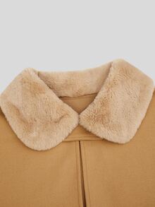 Sweetra Plus Size Wool Blend Cape Coat 2 Pieces Set, Autumn/Winter - Khaki - View 4