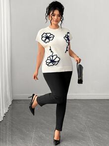 Elenzga Women's Spring/Summer New Single Piece Round Neck Sleeveless Machine Embroidered Floral Pattern French Style Elegant Loose Regular Fit Knit Pullover Lady Daily Versatile Fashion Plus Size Top - Beige - View 6