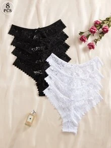 Seduluxe 8件組 多色浪漫性感蕾絲女款三角內褲 - 彩色 - 查看 3