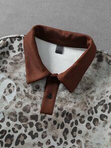 ROMWE MEN Street Life 男士豹紋長袖休閒寬鬆版型 Polo 衫 - 棕色 - 查看 4