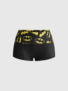 Batman X ROMWE طقم بيجامة نسائي كاجوال مرح مكون من كاميسول وشورت - الأسود - مشاهدة 6
