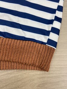 Resyla Fashion Casual Basic Hooded Long Sleeve Brown & Blue White Striped Colorblock Women's Sweatshirt - Multicolor - View 6