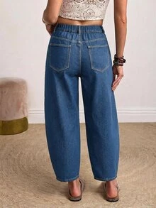 EMERY ROSE Plus Size Women's Casual Daily Denim Jeans With Pockets And Buttons - Blue - View 2