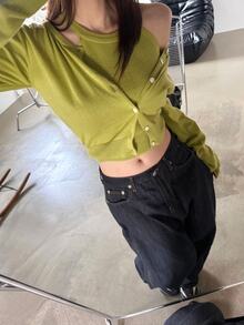 Dazy Tall 女款休閒寬鬆直筒牛仔褲，附口袋與鈕扣，秋季款 - 深色水洗藍 - 查看 7