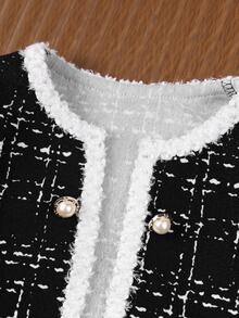 SHEIN Baby Girl Plaid Long Sleeve Cardigan & Skirt Set - Black - View 6