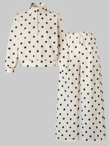 SHEIN 青少年女孩秋季套裝 1/4 拉鍊寬鬆衛衣與運動長褲套裝，休閒版型，返校季，秋冬款 - 白色 - 查看 9