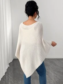 Elenzga Women's Autumn New Single Piece Large Floral Design Square Neck Loose Hem Asymmetrical Fashion Design Elegant Lady Daily Versatile Commute Knit Pullover Plus Size Sweater - Beige - View 2