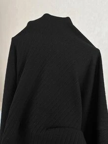 SHEIN CURVE+ Women's Plus Size Autumn/Winter Knit Ribbed Turtleneck Long Sleeve A-Line Dress 8XL Fall - Black - View 9