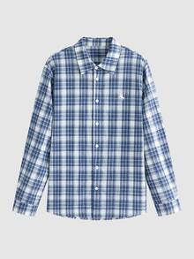 Lornavo Men's Plaid Knight Pattern Casual Daily Wear Shirt - Blue and White - View 3