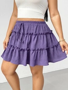 Shapeblank Plus Size Women's Solid Color Pleated Casual Versatile Daily Skort - Purple - View 3