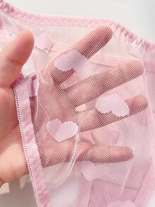 PetitDoll Pink Heart Mesh Ribbon Patchwork Coquette Doll Comfortable Women's Triangle Panties - Pink - View 5