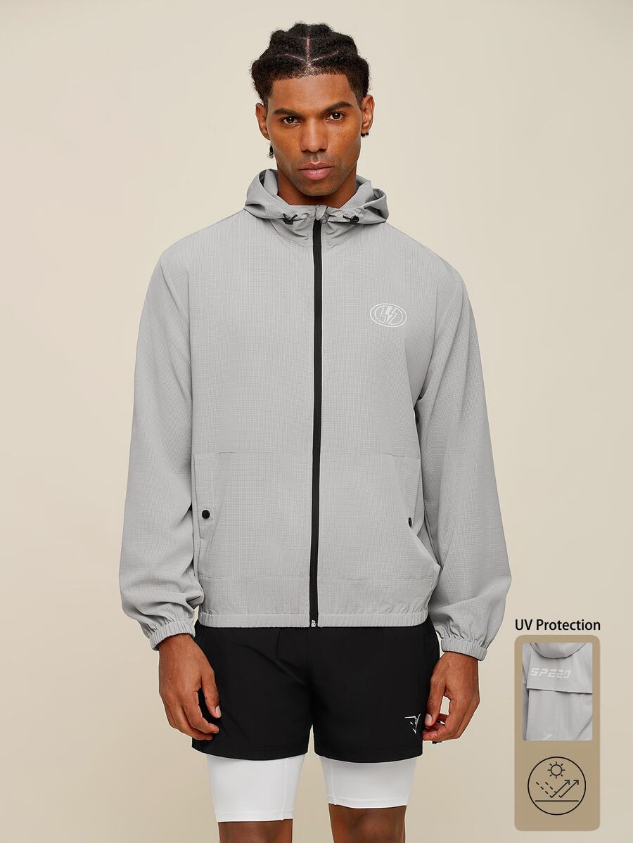 OTTIMOZO Men's Casual Hooded Sports Jacket,UV Protection,Gym,Workout,Training,Comfortable,Outdoor,Running,Jogging ,Brands, - Light Grey - View 1