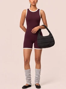 SHEIN BAE Women Burgundy Seamless Backless Athletic Romper Gym Workout Training Running Yoga Sports Bodysuit - Burgundy - View 6