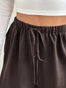 Shapeblank Plus-Size Women's Spring And Autumn Fashion Casual Loose Comfortable Everyday Basic Versatile Brown Thin Elastic Waist Wide-Leg Pants,Women Bottom - Brown - View 5