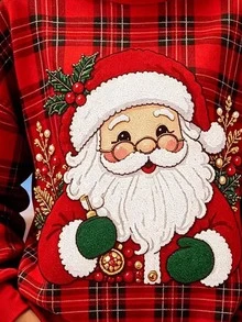 Selamara Women's Santa Claus Print Crew Neck Drop Shoulder Long Sleeve Casual Sweatshirt - Multicolor - View 3