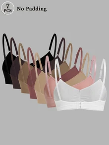 SHEIN 7件組無縫內衣套裝，舒適休閒內衣，可調節肩帶 - 彩色 - 查看 6
