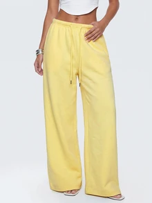 Avantive Women's European & American Hot Girl Style Daily Commute Drapey Loose Floor-Length Casual Sports Pants - Yellow - View 6