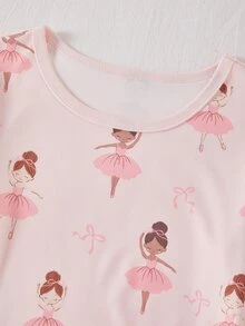 青少年女孩長袖上衣與長褲套裝，貼身居家服，飾有水鑽 - 淺粉色 - 查看 6