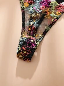 SHEIN 2件裝大尺碼網紗刺繡鋼圈內衣 - 彩色 - 查看 3