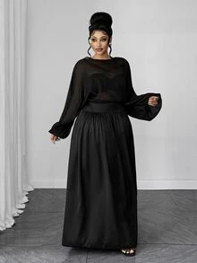 Maweii Plus Size Women Solid Color Lantern Sleeve Backless Sexy Elegant Dress Fall - Black - View 5