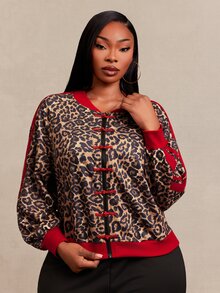 SHEIN SXY Plus Size Women's Long Sleeve Red Loose Cardigan With Frog Button Design Office Cocktail Autumn Sport Cowboy Fall - Multicolor - View 7