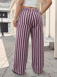 SHEIN ICON 大尺碼女款時尚休閒水洗無彈力寬鬆牛仔褲 - 彩色 - 查看 2