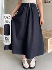 Dazy Plus Elastic Waist Solid Color A-Line Versatile Long Skirt, Fun Commuter Style, Spring/Autumn New Arrival - Navy Blue - View 1