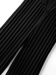 SHEIN Franclia Women's Solid Color Pleated Button Strap Wide Leg Jumpsuit - Black - View 3