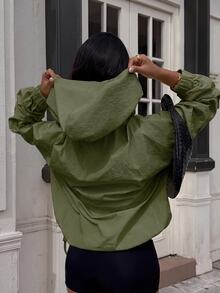 Muchica 大尺碼女款素色休閒日常長袖夾克 - 軍綠色 - 查看 2