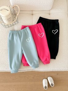 SHEIN Baby Girl Autumn/Winter Cute 3pcs -Piece Heart Pattern Pants - Multicolor - View 5