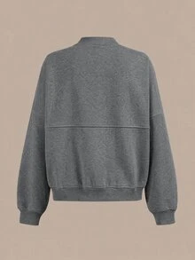 SHEIN BASICS 女款純色落肩長袖休閒寬鬆棒球夾克 - 深灰色 - 查看 8