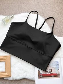Dazy Plus Solid Color Slight Push-Up Black Versatile Sports Bra - Black - View 7
